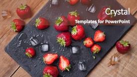  Presentation with fresh strawberry glass of berry - PPT layouts consisting of deserts plate - sweet fresh strawberry on black background and a tawny brown colored foreground