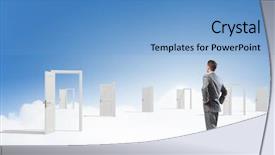  Presentation with opportunity doors - Amazing PPT theme having desicion - open new doors and opportunities backdrop and a teal colored foreground