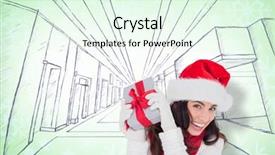  Presentation with santa claus holding scroll paper - Cool new PPT layouts with desig - happy brunette in santa hat backdrop and a  colored foreground