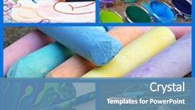  Presentation with chalk sketch - PPT layouts with primary school design - colorful collage of kids' artwork background and a teal colored foreground