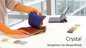  Presentation with tiles - Cool new PPT theme with design - hands looking through color backdrop and a cream colored foreground