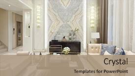  Presentation with interior design - PPT layouts with design - interior of modern living room background and a coral colored foreground