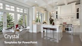  Presentation with home design - Beautiful PPT layouts featuring design - kitchen in luxury home backdrop and a gray colored foreground
