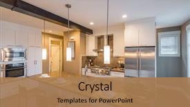  Presentation with stainless steel - Colorful slide set enhanced with design - modern bright clean kitchen interior backdrop and a coral colored foreground