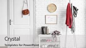  Presentation with interior design - Beautiful PPT theme featuring design - modern hall interior with hanging backdrop and a light gray colored foreground