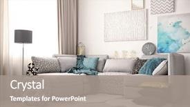  Presentation with interior design - Colorful presentation theme enhanced with design - modern interior with comfortable sofa backdrop and a gray colored foreground