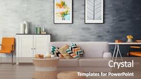  Presentation with furniture - Slides having design - modern living room with sofa background and a coral colored foreground