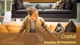  Presentation with furniture design - Theme enhanced with design - pretty young woman choosing background and a tawny brown colored foreground