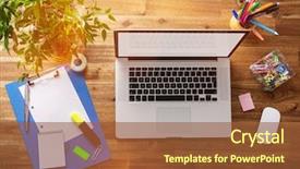  Presentation with workplace - Presentation theme with design - workplace with notebook office supplies background and a tawny brown colored foreground