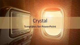  Presentation with airplane wing through airplane window - PPT layouts having design aerospace - window in airplane with sunlight background and a yellow colored foreground