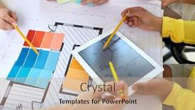  Presentation with design team - PPT theme featuring design-and-people-concept-creative background and a coral colored foreground