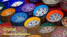  Presentation with ceramics - Slide set having design arabesque - traditional turkish ceramics background and a tawny brown colored foreground