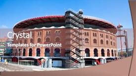  Presentation with logo barcelona - Cool new slides with design arabesque - view of bullring arenas de backdrop and a coral colored foreground