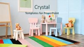  Presentation with room - Slide deck with design blue - interior of playing room background and a sky blue colored foreground