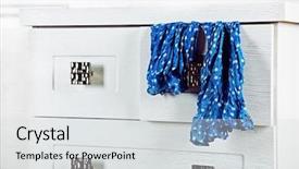  Presentation with chest - Colorful presentation enhanced with design blue - white wooden chest of drawer backdrop and a light gray colored foreground