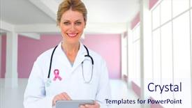  Presentation with pink white - PPT theme consisting of design breast cancer - blonde doctor using tablet pc background and a sky blue colored foreground