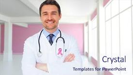  Presentation with pink white - Audience pleasing theme consisting of design breast cancer - handsome young doctor with arms backdrop and a sky blue colored foreground