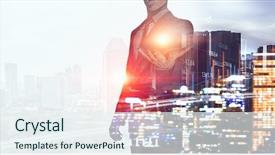  Presentation with builder - PPT theme featuring design civil - builder man against cityscape background and a sky blue colored foreground