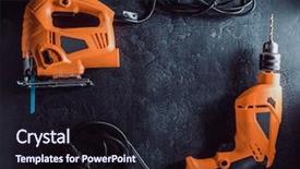  Presentation with electric - Cool new presentation theme with design drill jig - electric tools with cord backdrop and a wine colored foreground