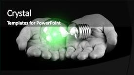  Presentation with electricity - Slide deck featuring design electricity - hands holding light bulb isolated background and a black colored foreground