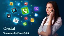  Presentation with conference phone calls - Presentation theme with design elements - attractive young woman calling background and a ocean colored foreground