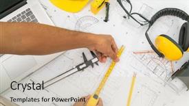  Presentation with solar plant construction - Amazing theme having engineering project - hand over construction plans backdrop and a soft green colored foreground