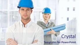  Presentation with engineering - Slides featuring architectural engineering - portrait of architect standing background and a lemonade colored foreground