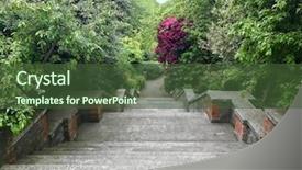  Presentation with steps - Slide set with design england - verdant hillside garden stone steps background and a tawny brown colored foreground