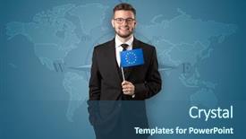  Presentation with map - Audience pleasing PPT theme consisting of design european union - cheerful businessman standing in front backdrop and a  colored foreground