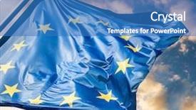  Presentation with flag - Beautiful slide deck featuring design european union - eu flag waving against sunset backdrop and a teal colored foreground