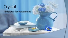  Presentation with decor - PPT theme consisting of design flower - blue home decor on bedside background and a light blue colored foreground