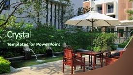  Presentation with chairs - Audience pleasing PPT theme consisting of design gitter - garden with a fountain backdrop and a tawny brown colored foreground