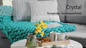  Presentation with room interior design - Cool new presentation theme with design interior of living room backdrop and a light gray colored foreground
