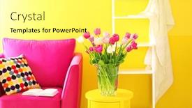  Presentation with interior design - PPT layouts with design interior with beautiful fresh tulips background and a white colored foreground