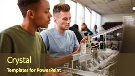  Presentation with university building - PPT layouts with design machinery - two male university students building background and a tawny brown colored foreground