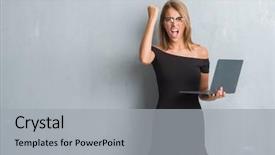  Presentation with young business woman smile show - Amazing PPT theme having design madu - beautiful young business woman backdrop and a  colored foreground