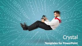  Presentation with vehicle - Audience pleasing slide deck consisting of design madu - funny guy drives an imaginary backdrop and a teal colored foreground