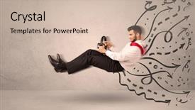  Presentation with vehicle to vehicle comunication - Audience pleasing presentation theme consisting of design madu - funny man driving a flying backdrop and a soft green colored foreground