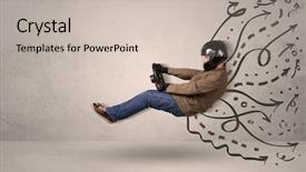  Presentation with vehicle congestion - Slides featuring design madu - funny man driving a flying background and a soft green colored foreground