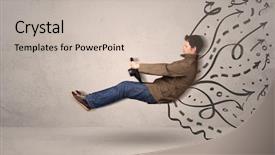  Presentation with vehicle engineer - Audience pleasing presentation theme consisting of design madu - funny man driving a flying backdrop and a soft green colored foreground