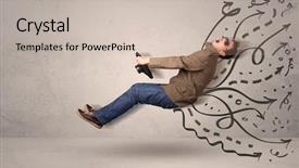  Presentation with artificial intelligence vehicle drone - PPT theme enhanced with design madu - funny man driving a flying background and a  colored foreground