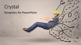  Presentation with design madu - Presentation design consisting of design madu - funny man driving a flying background and a soft green colored foreground