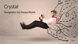  Presentation with sleepy yawning man driving car - Cool new PPT theme with design madu - funny man driving a flying backdrop and a soft green colored foreground