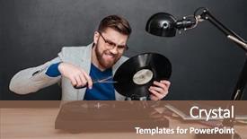  Presentation with vinyl record - Beautiful PPT theme featuring design madu - mad irritated young man backdrop and a  colored foreground