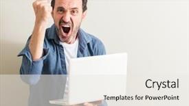  Presentation with cyber stalking computer laptop suffering - Presentation theme featuring design madu - senior man using laptop computer background and a  colored foreground