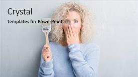  Presentation with hair brush - Presentation having design madu - young blonde woman with curly background and a light gray colored foreground