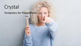  Presentation with hair brush - Presentation theme with design madu - young blonde woman with curly background and a light gray colored foreground