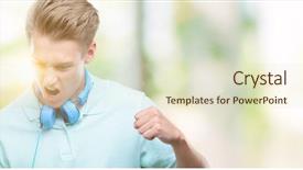  Presentation with anger - Beautiful slide deck featuring design madu - young handsome blond man using backdrop and a  colored foreground