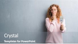  Presentation with paint brush - Cool new slides with design madu - young redhead woman over grey backdrop and a gray colored foreground
