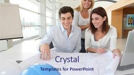  Presentation with construction management - Presentation theme having design management - architects working on construction project background and a  colored foreground